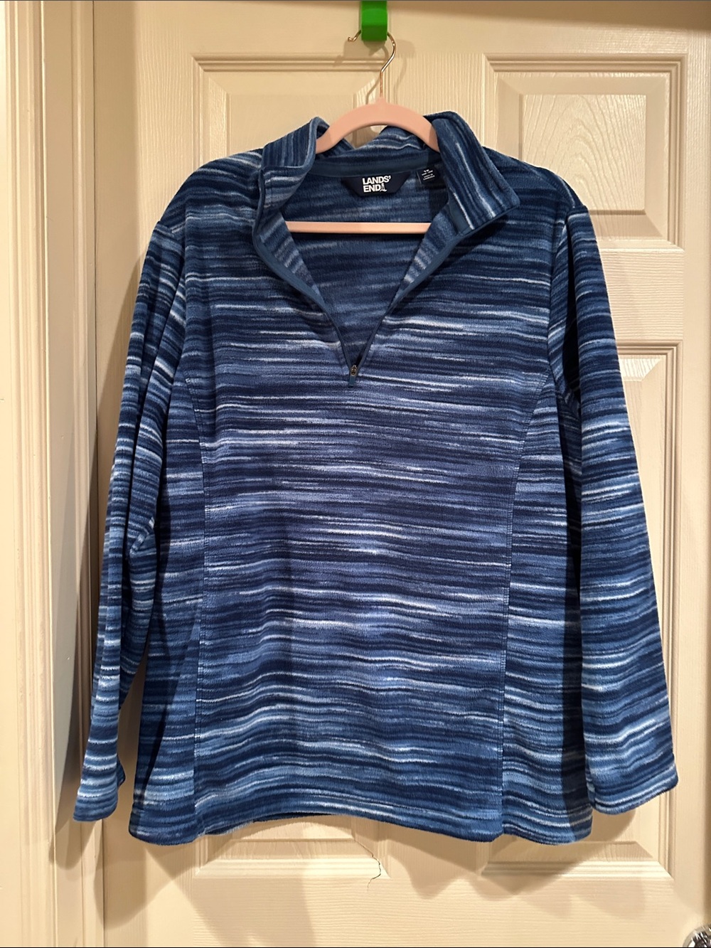 Lands' End Navy and Light Blue Striped Quarter-Zip Fleece